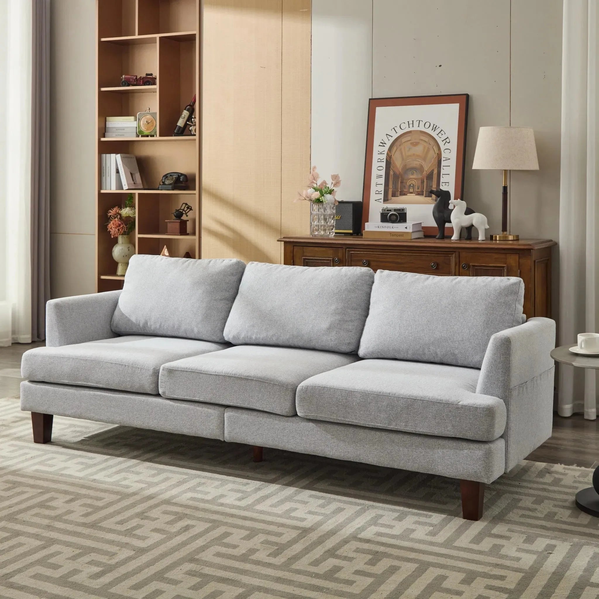 3 Seater Sofa Couch with Deep Seats 89 Mid Century Modern Upholstered Sofa with Armrests Comfy Couches for Living Room Bedroom Apartment and Office